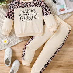 Girls Leopard Patchwork Sweatshirt Pants Set