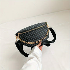 Geometric Print Crossbody Waist Bag Waterproof Synthetic Leather Handbag