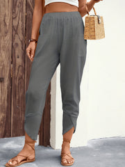 Minimalist Elastic Waist Carrot Pants Solid Color Casual Women's Clothing