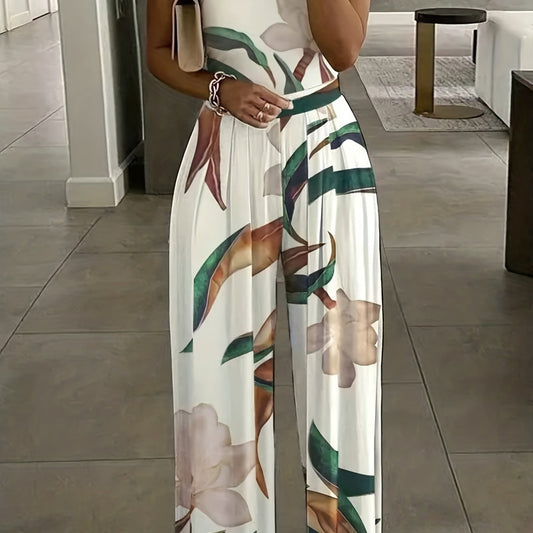 Floral Print One Shoulder Wide Leg Jumpsuit