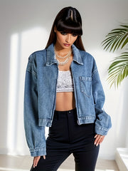 Long Sleeves Denim Jackets Zip Front Coats Women's Denim Clothing