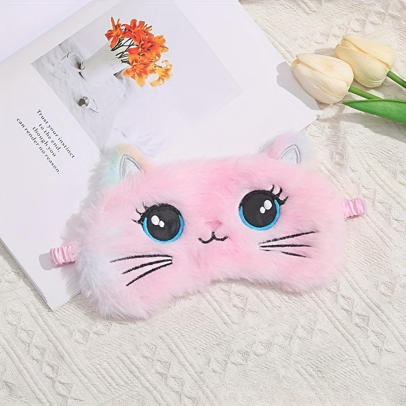 Cartoon Cat Sleep Eye Mask Plush Blackout Blindfold