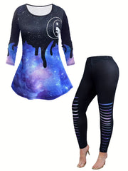 Casual Outfits Set Women's Plus Butterfly & Denim Tee & Leggings Set