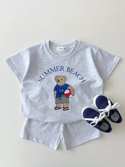 Baby Bear Graphic Print T shirt & Shorts Set for Summer