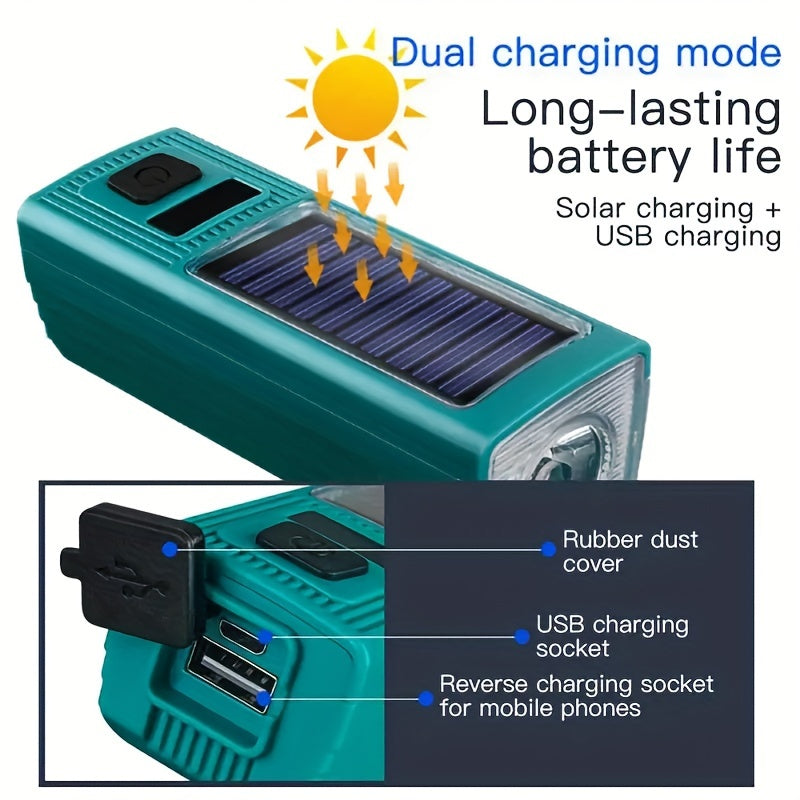 Solar Bike Light Set With Horn USB Rechargeable Headlight Taillight