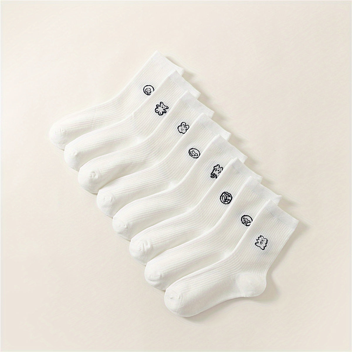 8 Pairs Cartoon Print Socks Women's Mid Tube Stockings