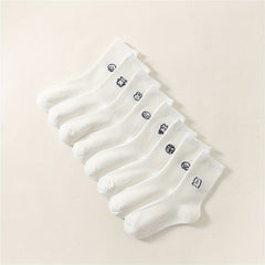 8 Pairs Cartoon Print Socks Women's Mid Tube Stockings