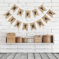 Happy Birthday Burlap Tuxedo Flag Party Pull Banner