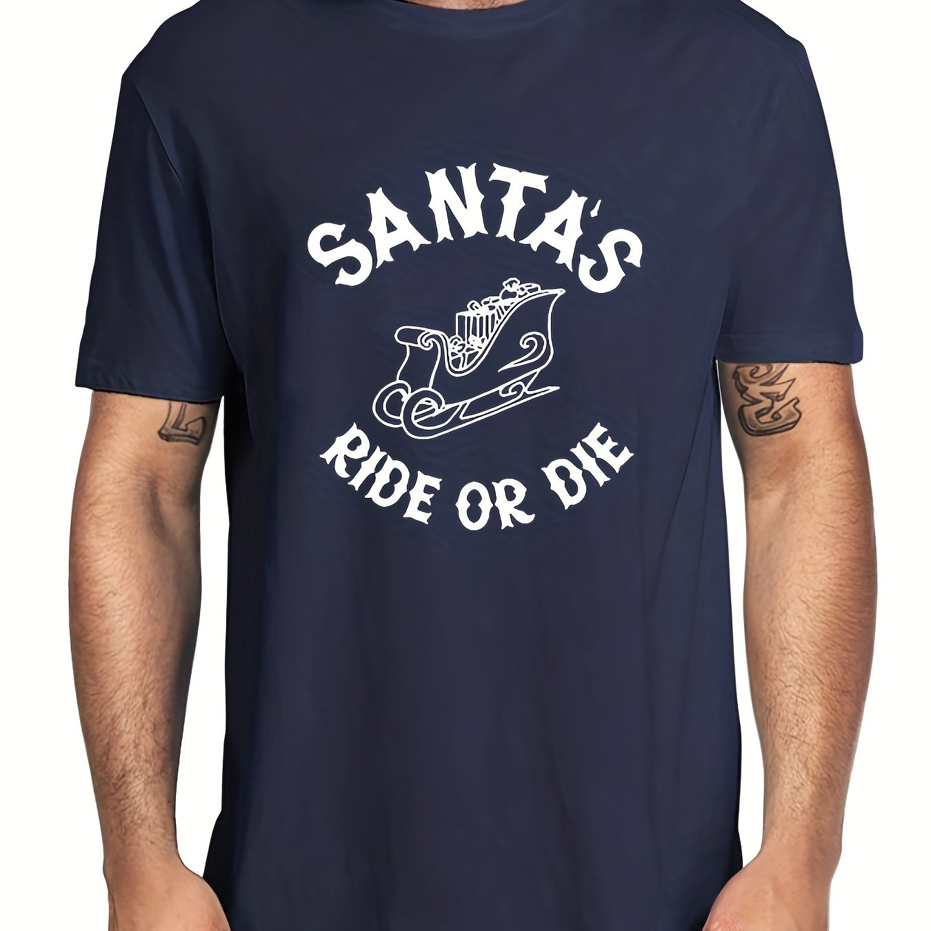 Santa's Ride Or Die Men's Letter Print T-shirt Casual Tee