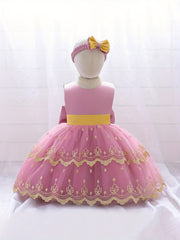 Girls Sleeveless Floral Embroidery Princess Dress
