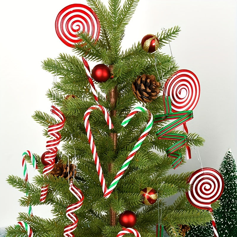 12pcs Christmas Crutch Tree Hanging Decoration Wavy Candy Toy Bundle
