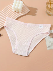 5pcs Solid Ribbed Briefs Comfy Panties Women's Lingerie
