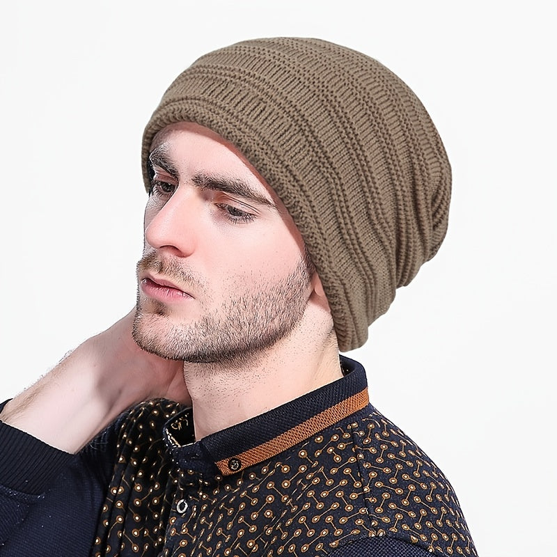 Double Layer Fleece Winter Men Warm Knitted Hat for Snow