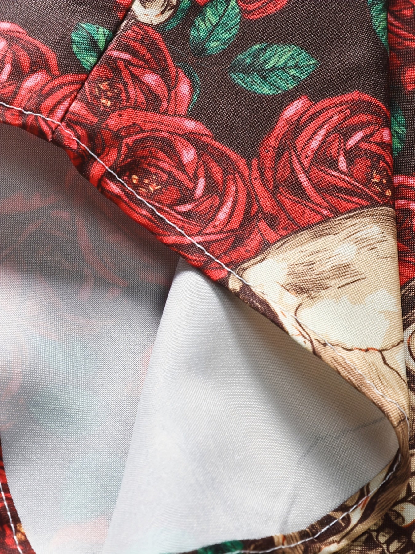 Skull & Rose Print Men's Casual Short Sleeve Shirt