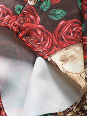 Skull & Rose Print Men's Casual Short Sleeve Shirt