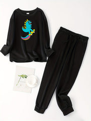 Women's Plus Dino Print Fleece Tee & Jogger Pants Lounge Set