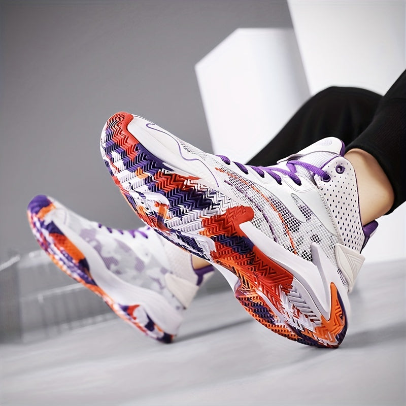 Men's Purple High Top Basketball Shoes Breathable Non-slip