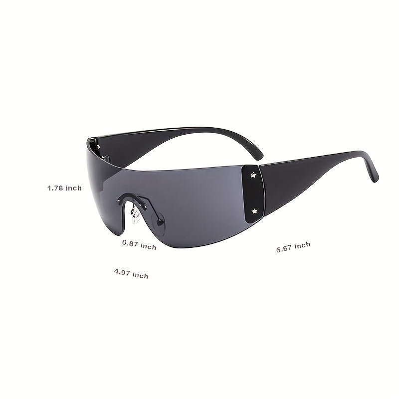 Y2K Rimless Sunglasses Solid Tinted Lens Stars Detail UV Blocking