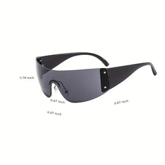 Y2K Rimless Sunglasses Solid Tinted Lens Stars Detail UV Blocking
