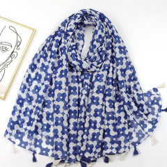 Vintage Floral Print Scarf Boho Tassel Shawl Classic Head Wrap