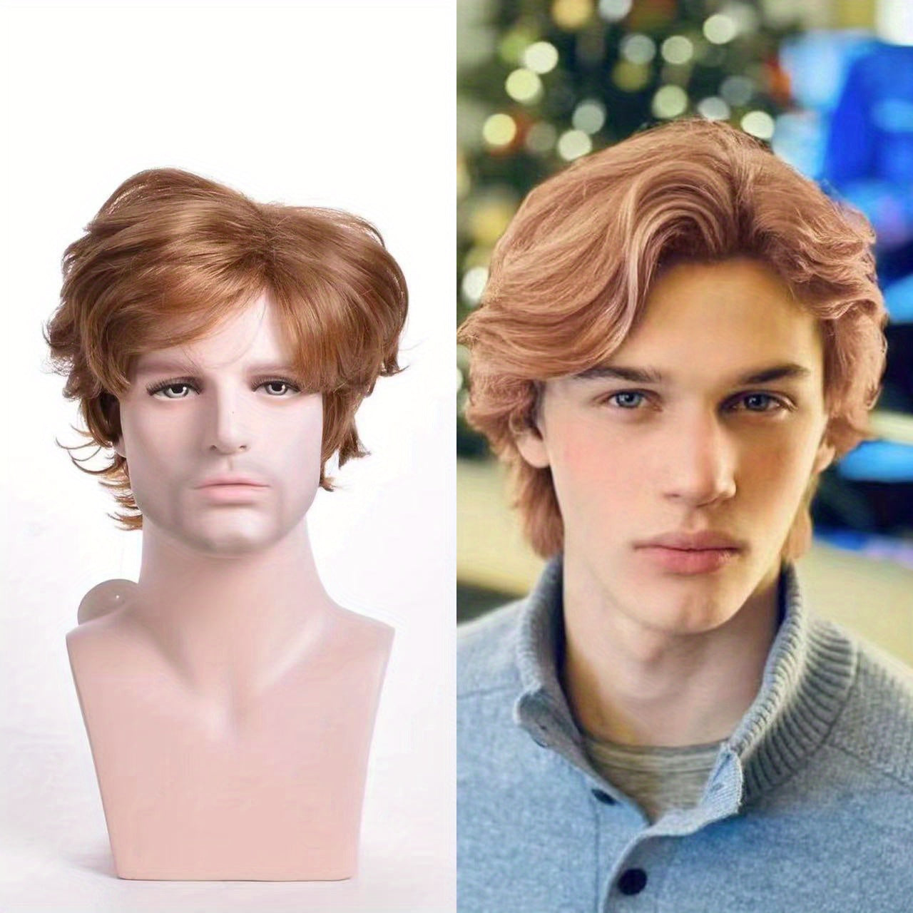 Fashionable Short Curly Wave Hair Light Brown Men's Wig