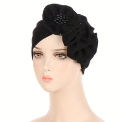 Lotus Turban Beanie Head Scarf with Faux Pearls
