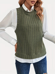 Ribbed Side Button Tank Top Sleeveless Crew Neck Summer Top
