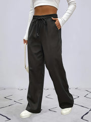 Solid Drawstring Pants Casual Wide Leg Elastic Waist Pants Women's Clothing