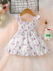 Girls Fly Sleeve Ruffled Dress, Ditsy Print