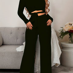 Solid Lounge Set Crew Neck Strappy Top & Pants
