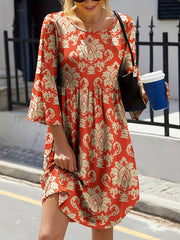 Boho Dress Women's Plus Floral Print Bell Sleeve