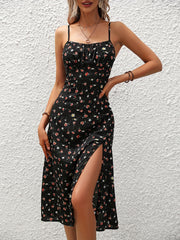 Floral Print Spaghetti Dress Backless Cami Dress