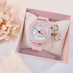 Colorful Glow Silicone Quartz Watch & Four leaf Clover Pendant