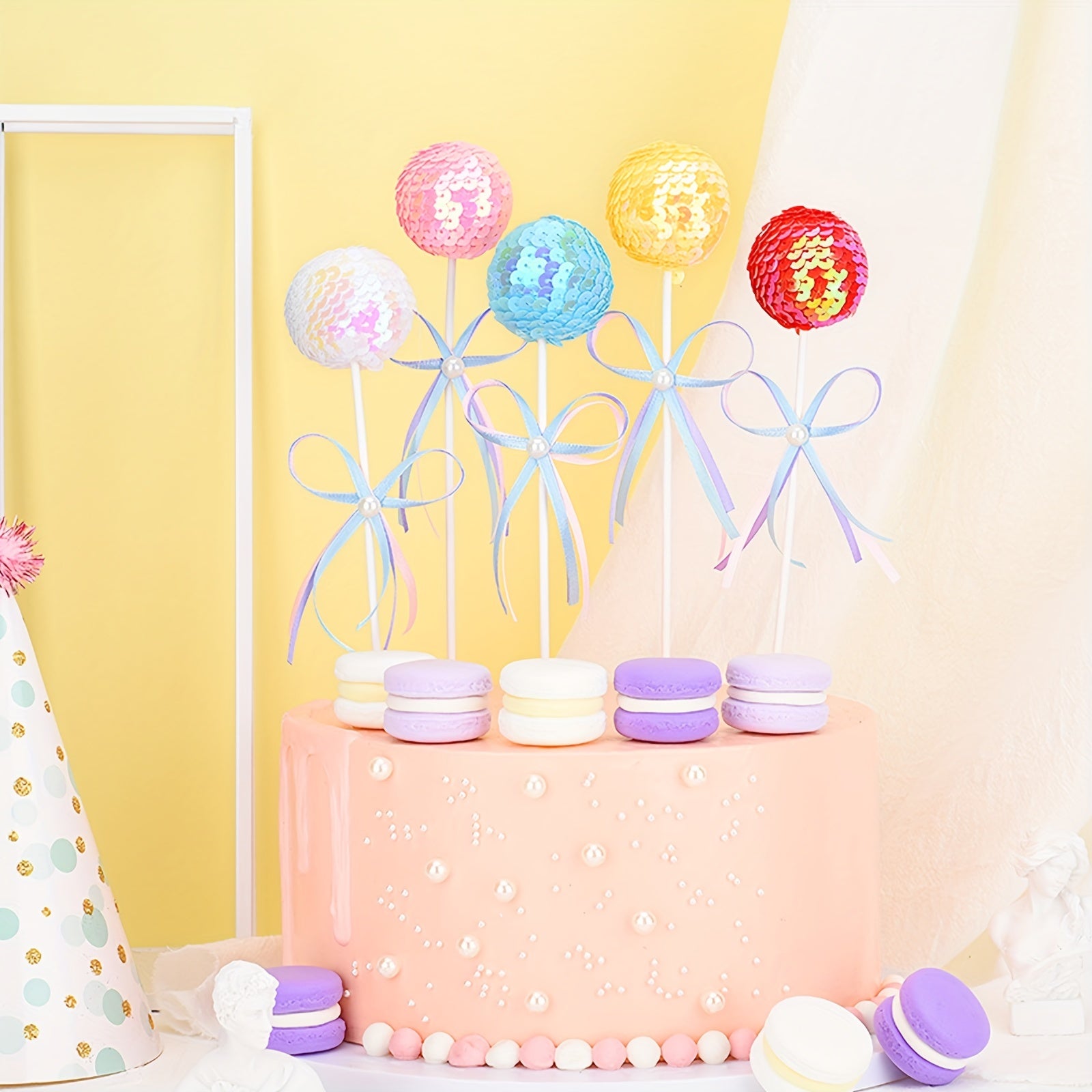 1pc Party Sequin Baking Balloons Cake Topper Happy Birthday Decorations