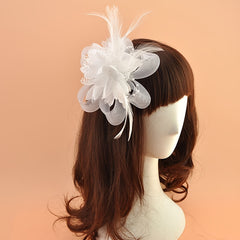 Faux Feather Mesh Flower Clip for Women Prom Party Dry Clean Accessory