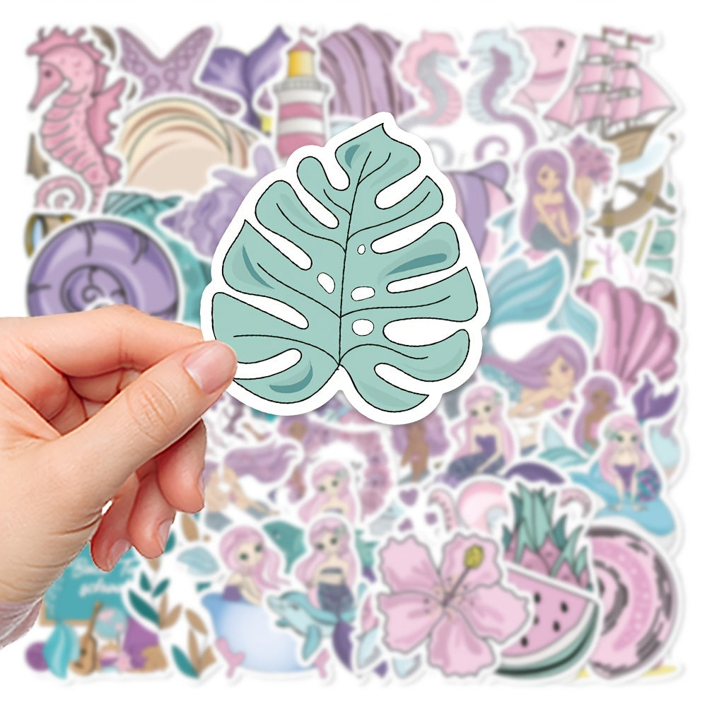 56pcs Pink Purple Mermaid DIY Stickers for Phone Laptop Helmet