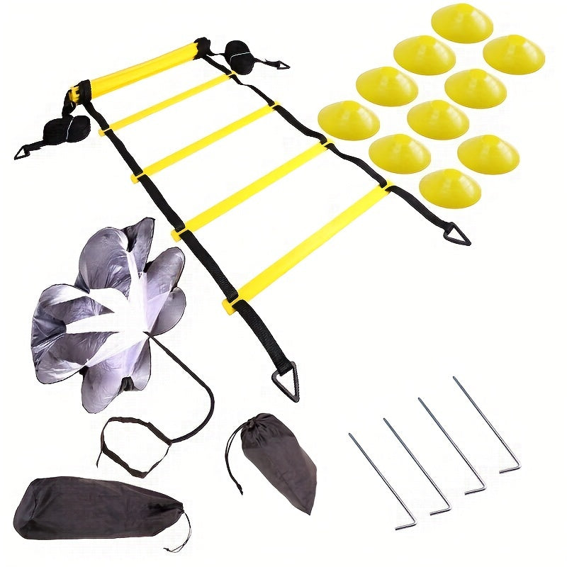 Football Agility Ladder Set with Resistance Umbrella, Cones, Stakes