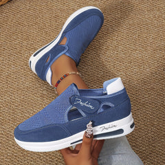 Women's Knit Platform Sneakers Hook & Loop Shoes Cutout Comfortable Outdoor