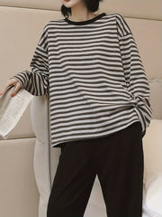 Striped Print Pajama Set Long Sleeve Top & Pants