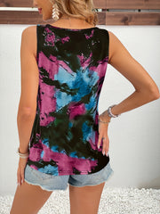 Boho Tie Dye Notched Neck Tank Top Sleeveless Tops Women's Clothing