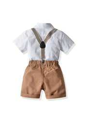 Boys Short Sleeves Shirt & Suspender Shorts Set