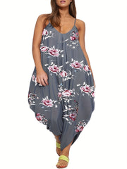 Women's Plus Floral Print V Neck Cami Jumpsuit