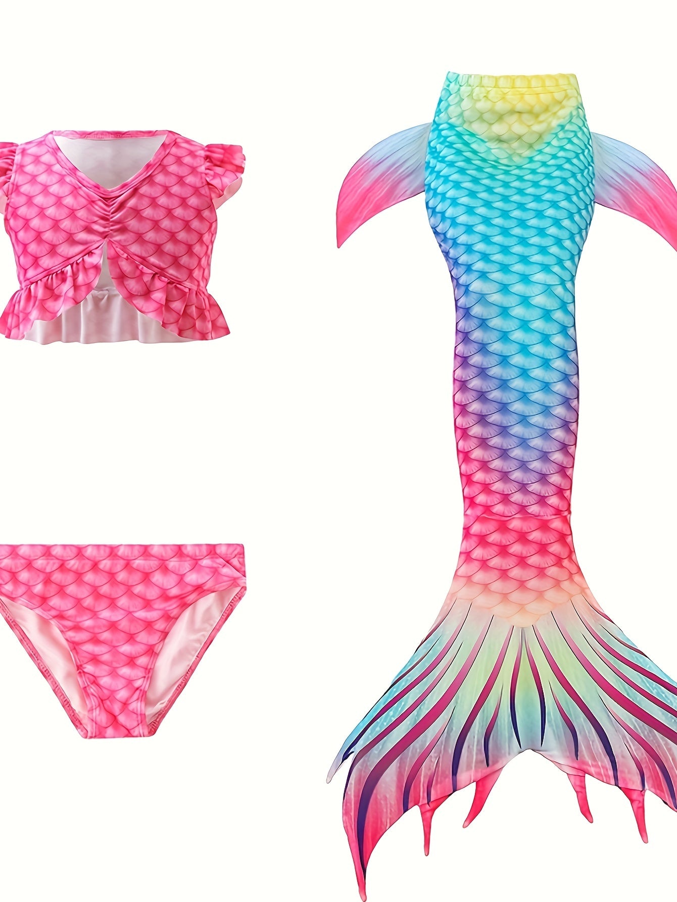Mermaid Swimsuit 3pcs Ruffle Bikini Set & Mermaid Tail Tie dye Bathing Suit