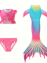 Mermaid Swimsuit 3pcs Ruffle Bikini Set & Mermaid Tail Tie dye Bathing Suit