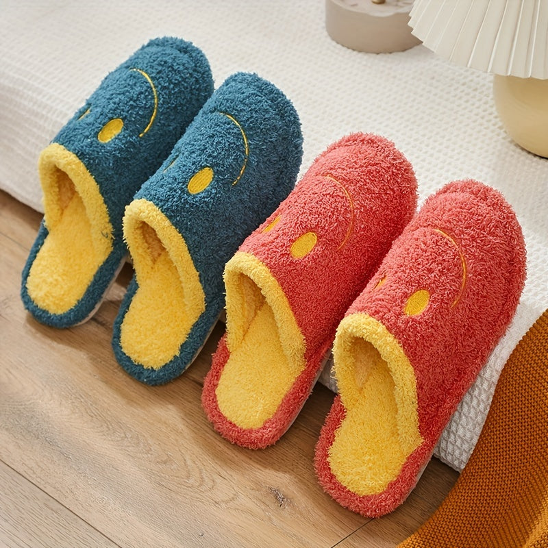 Cozy Smile Face Plush Slippers Warm & Fuzzy Shoes