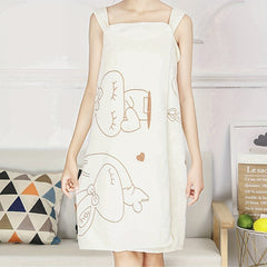 Rabbit Pattern Women's Bathrobe with Thick Straps