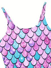 Sweet Girls Fish Scale Cami Swimwear Bathing Suit For Summer