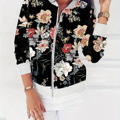 Floral Print Zipper Jacket Spring & Fall Women's Clothing