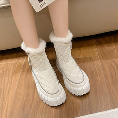 Quilted Argyle Round Toe Snow Boots Faux Fur Lined Thick Sole Ankle Boots