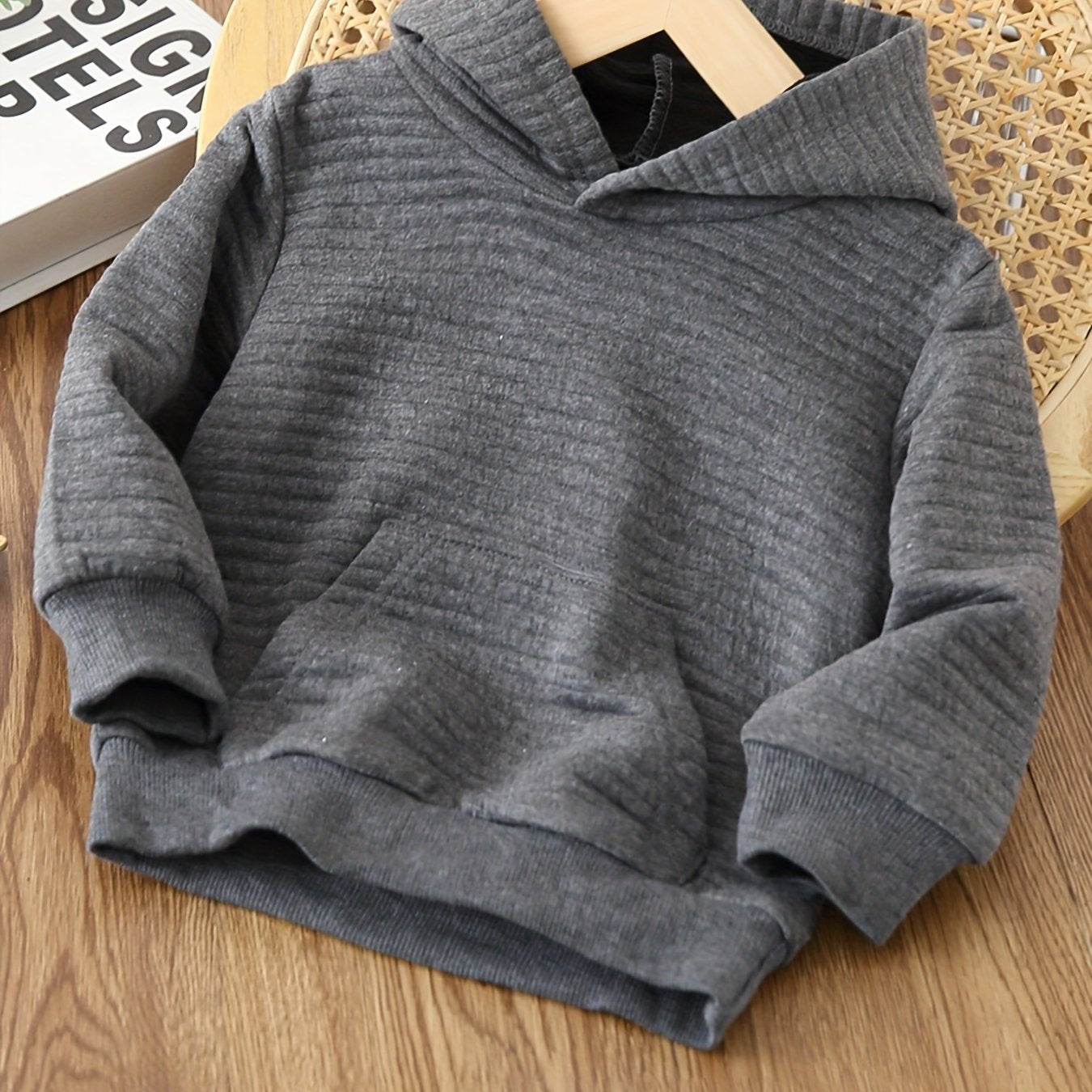 Boys Casual Textured Pullover Hooded Sweatshirt